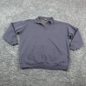 Renew Sweatshirt Mens Medium Blue Collared Pullover Kangaroo Pocket Fleece